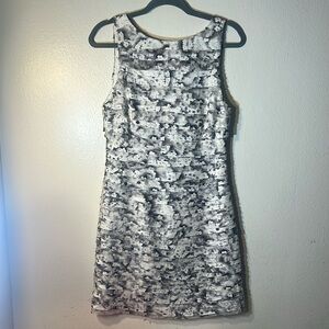 Alice + Olivia Black White Floral Print Tiered Layered Ribbons Silk Dress Small